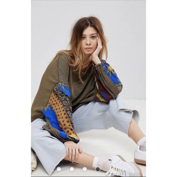 FREE PEOPLE Oversized Boxy Blossom Hippie Boho 90s Thermal Olive Combo S - Picture 3 of 9